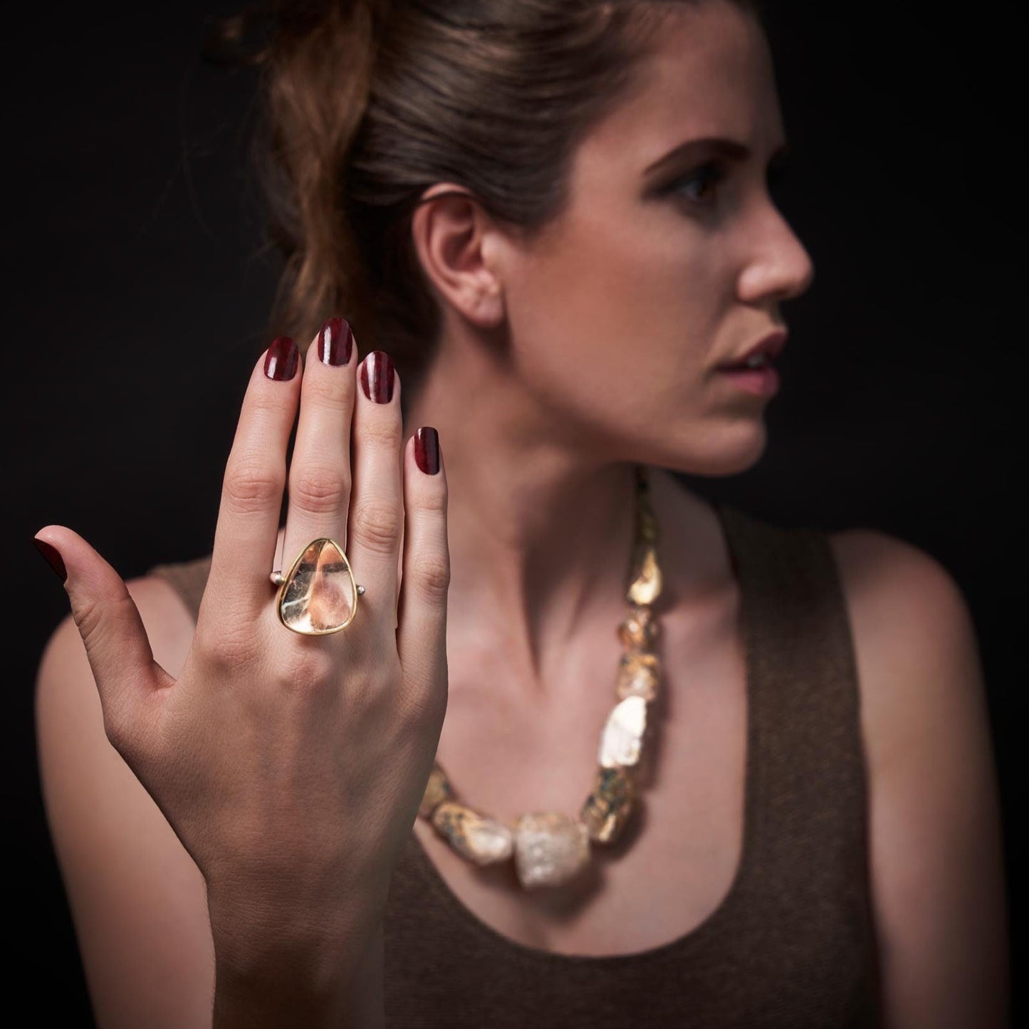 Ring 750 gold 925 silver with rutilated quartz size. 57