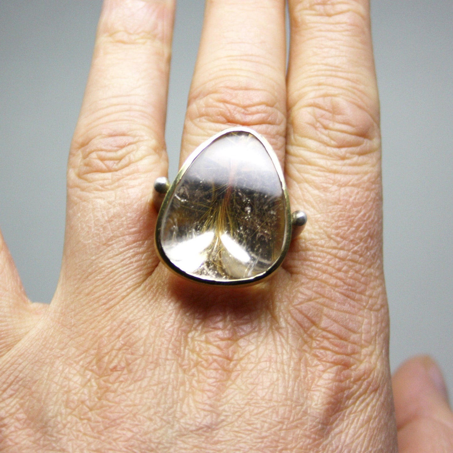 Ring 750 gold 925 silver with rutilated quartz size. 57