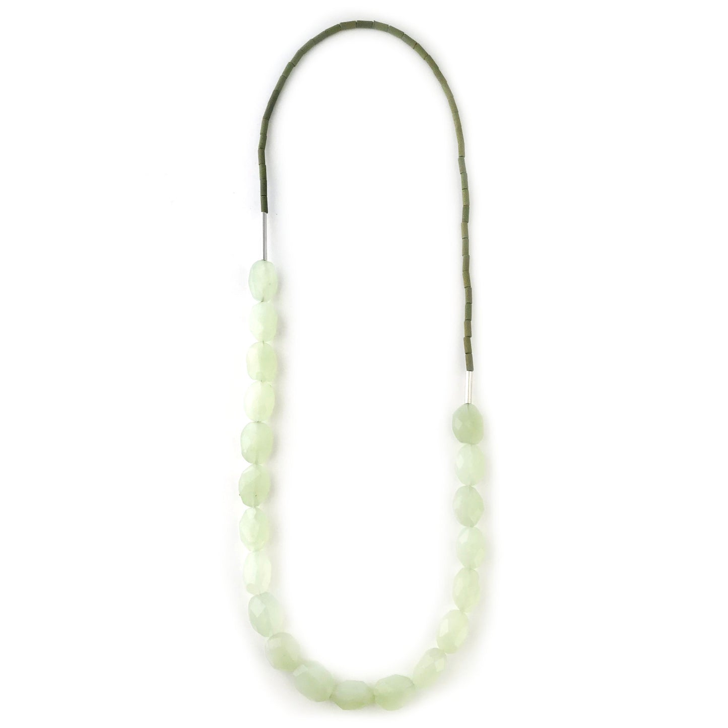 Long necklace serpentine lava 925 silver