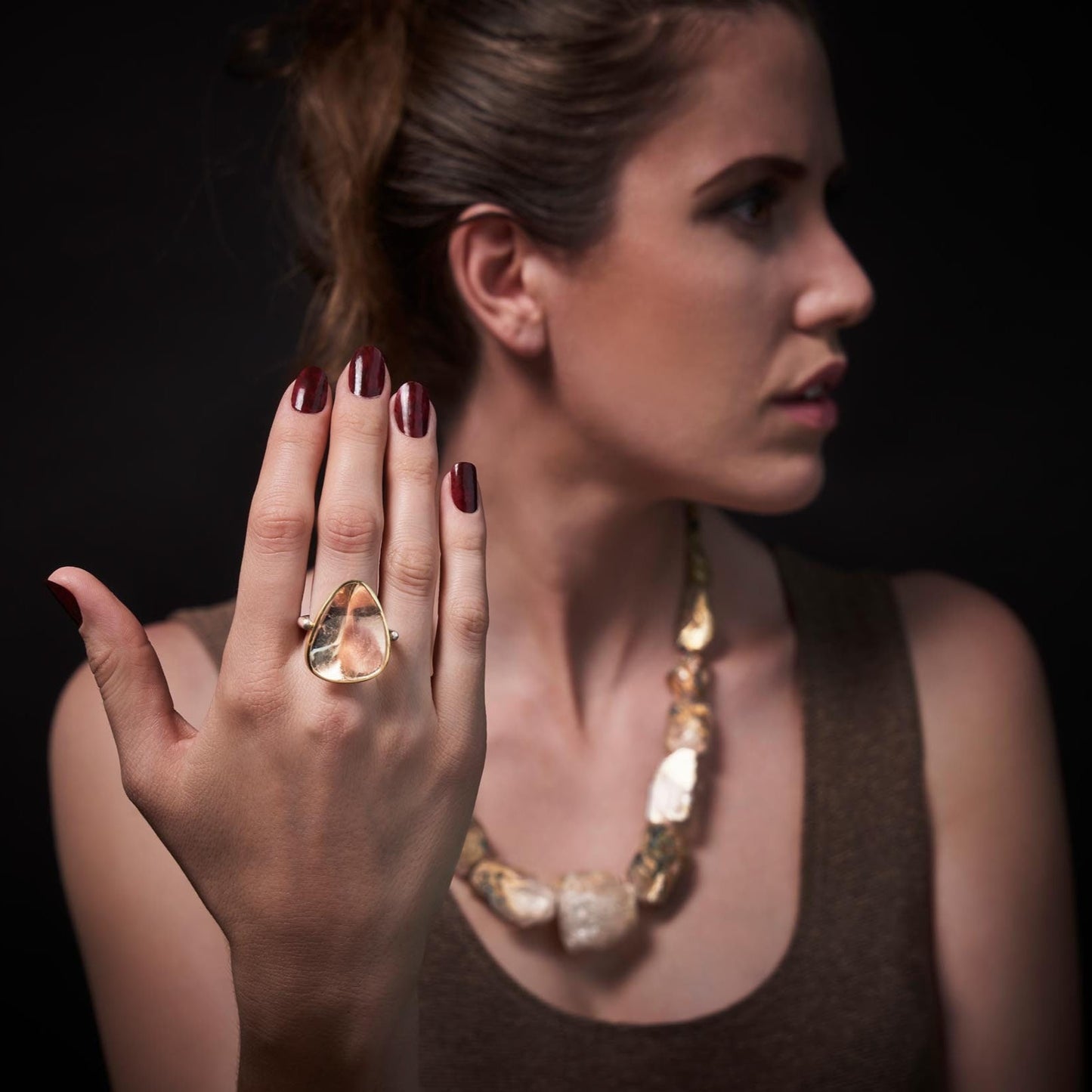 Necklace made of rutilated quartz 925 silver gold plated