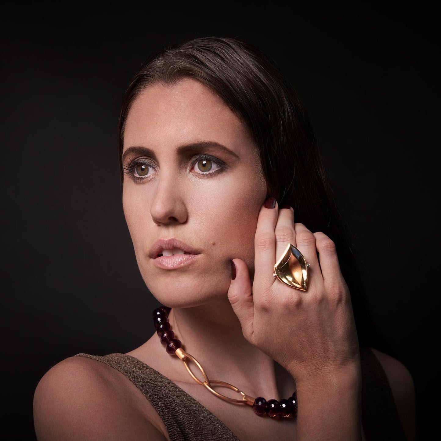 Ring 750 gold 925 silver with smoky quartz size. 57