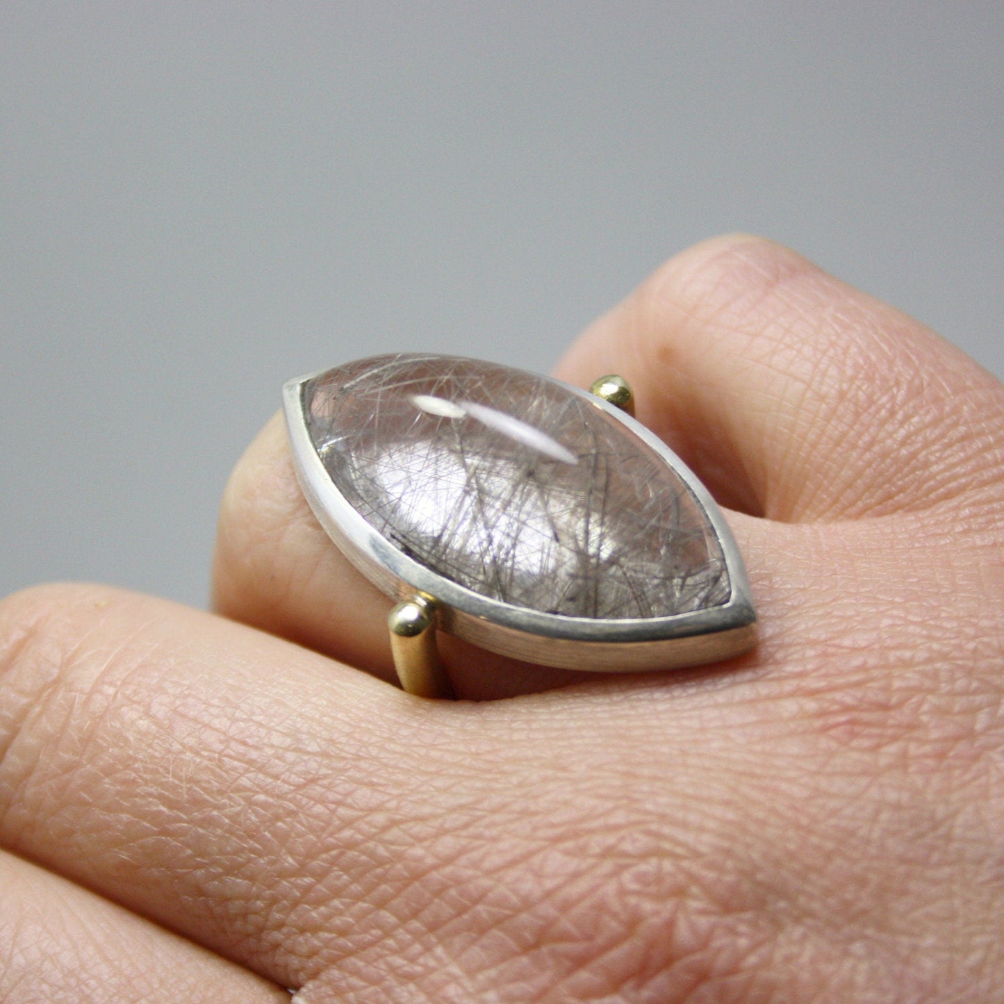 Ring 750 gold 925 silver with rutilated quartz size. 55