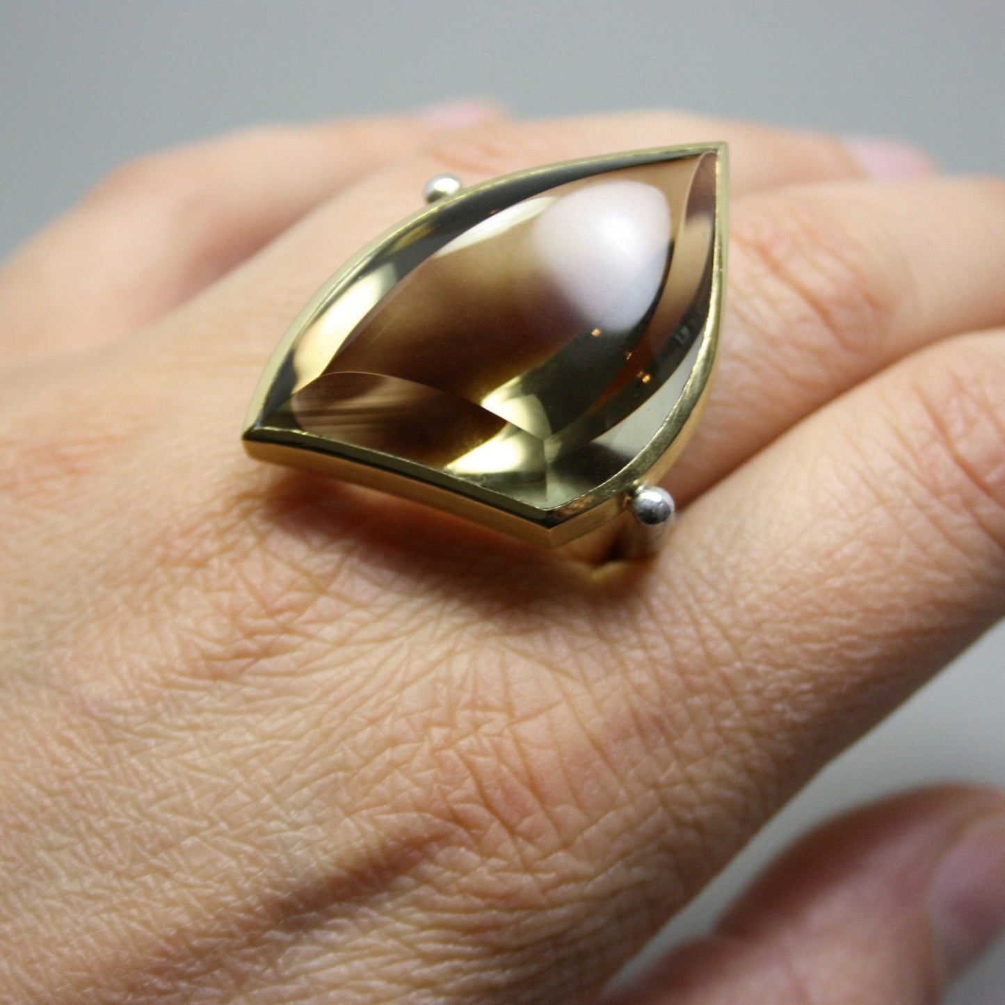 Ring 750 gold 925 silver with smoky quartz size. 57