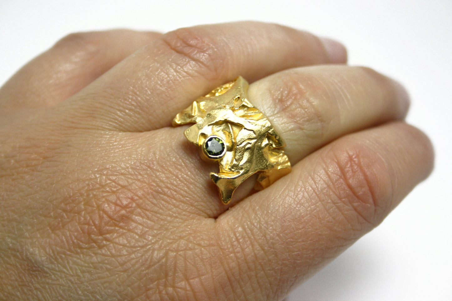 Ring 925 silver gold-plated with green tourmaline size. 55