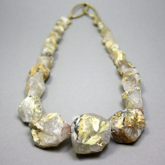 Necklace made of rutilated quartz 925 silver gold plated