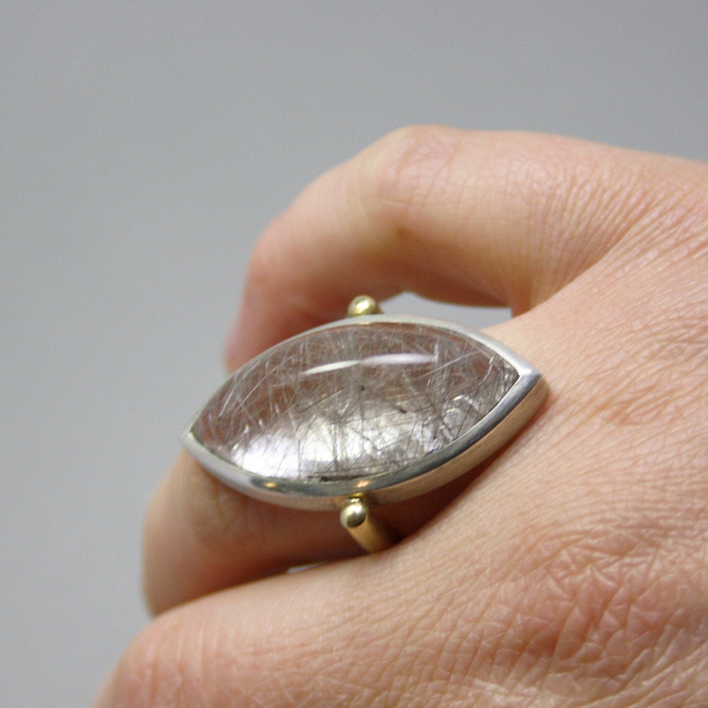 Ring 750 gold 925 silver with rutilated quartz size. 55