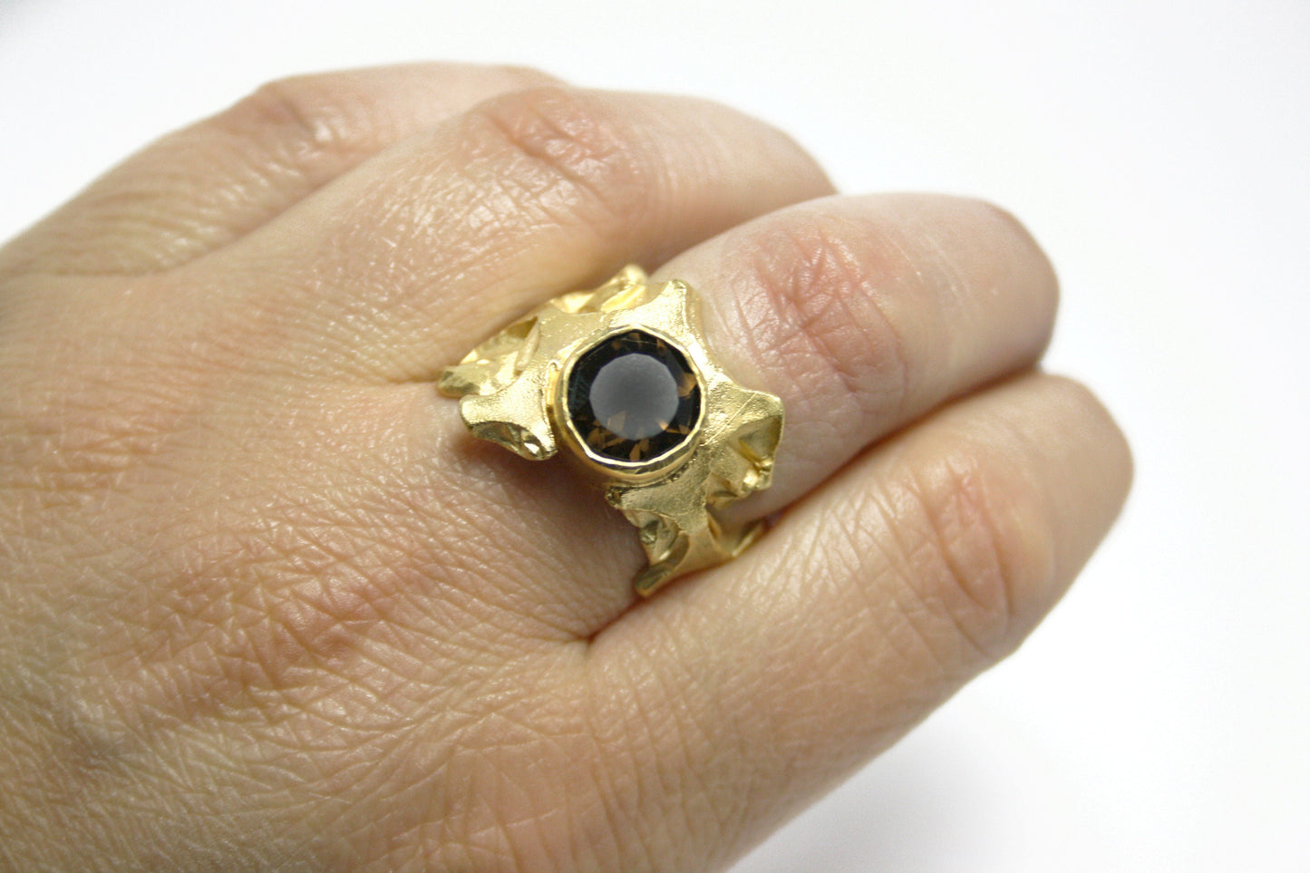Ring 925 silver gold-plated with smoky quartz size. 56