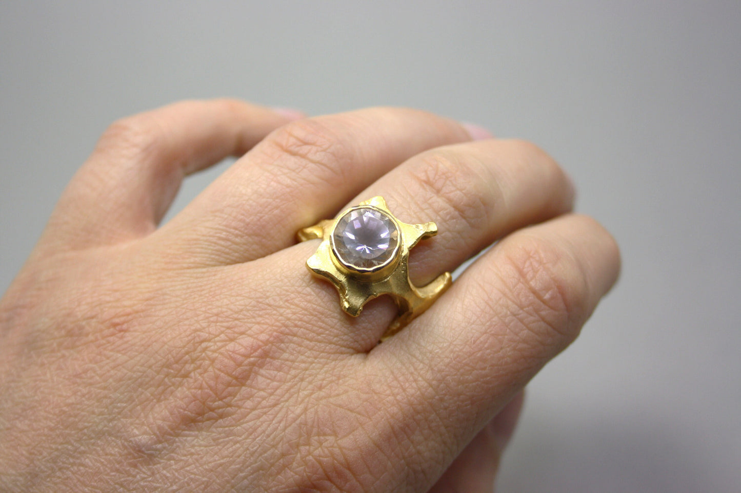 Ring 925 silver gold-plated with rock crystal size. 57