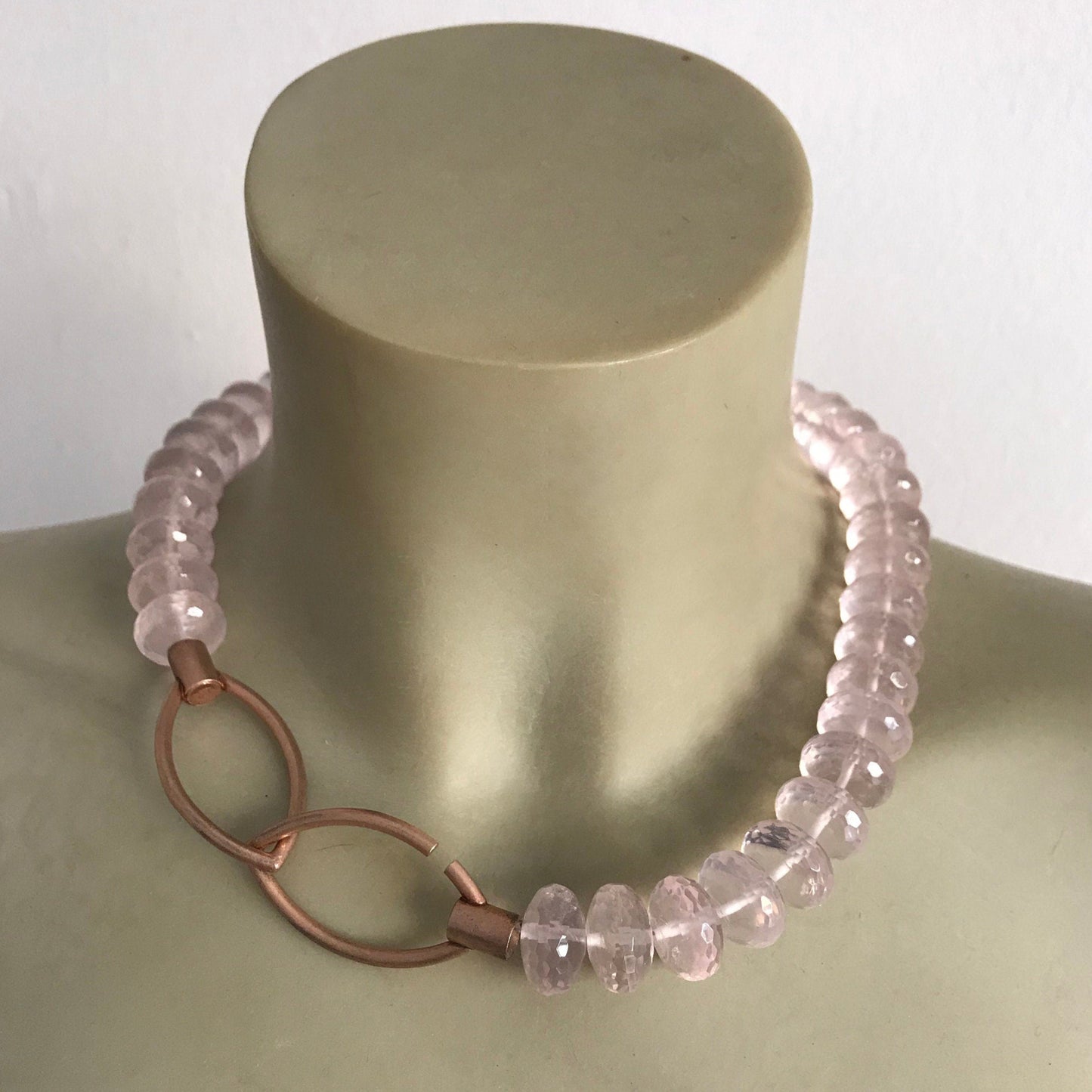 Necklace made of rose quartz 925 silver red gold plated