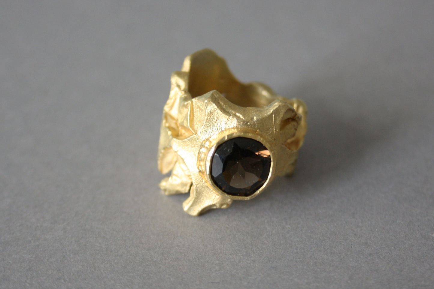 Ring 925 silver gold-plated with smoky quartz size. 56