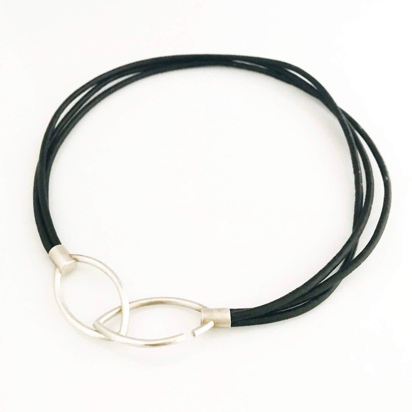 Black leather straps with 925 silver clasp in three lengths