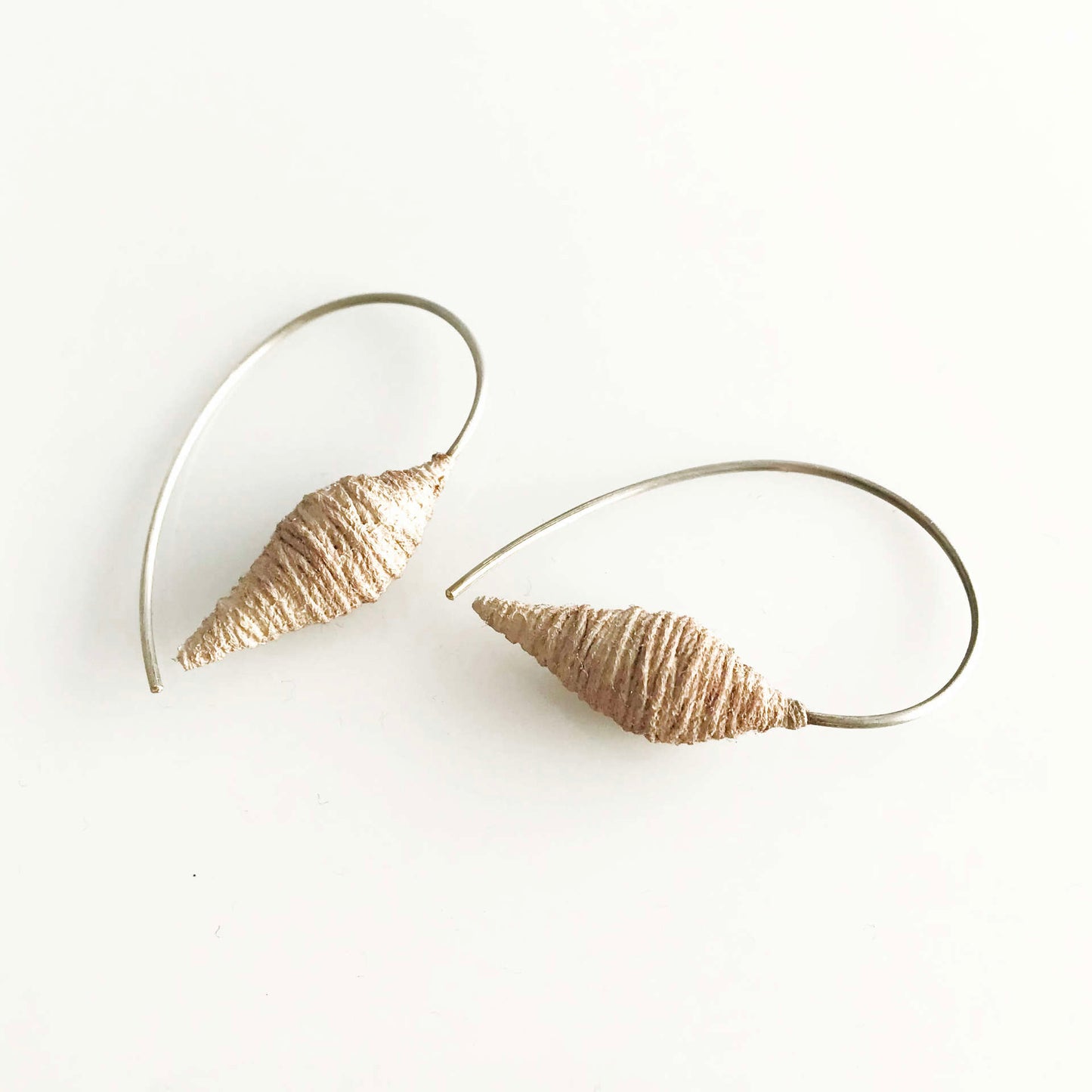 Textile earrings 925 silver hoops wrapped with yarn and resin sand