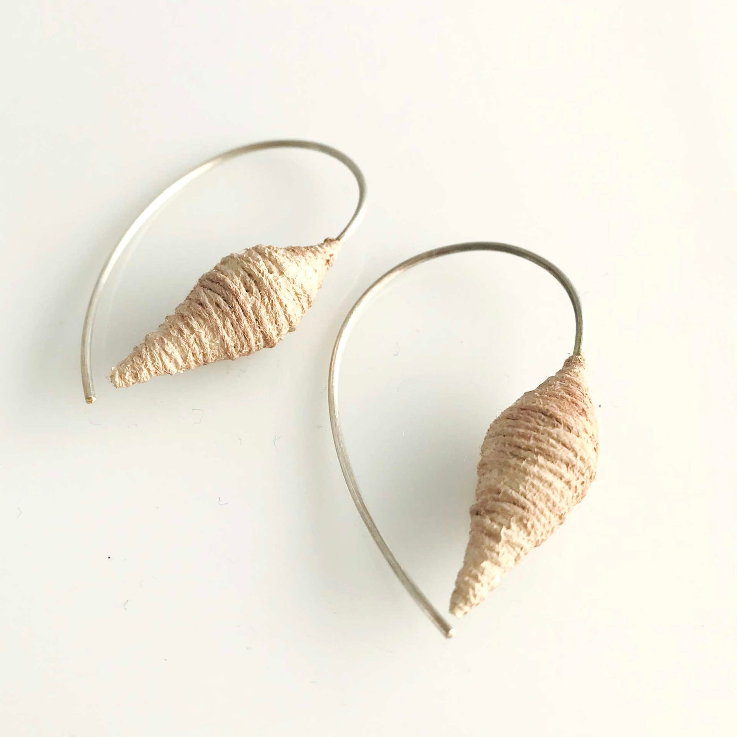 Textile earrings 925 silver hoops wrapped with yarn and resin sand