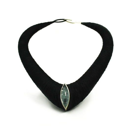 Textile Choker Aquamarine Yarn Resin 925 Silver Anthracite