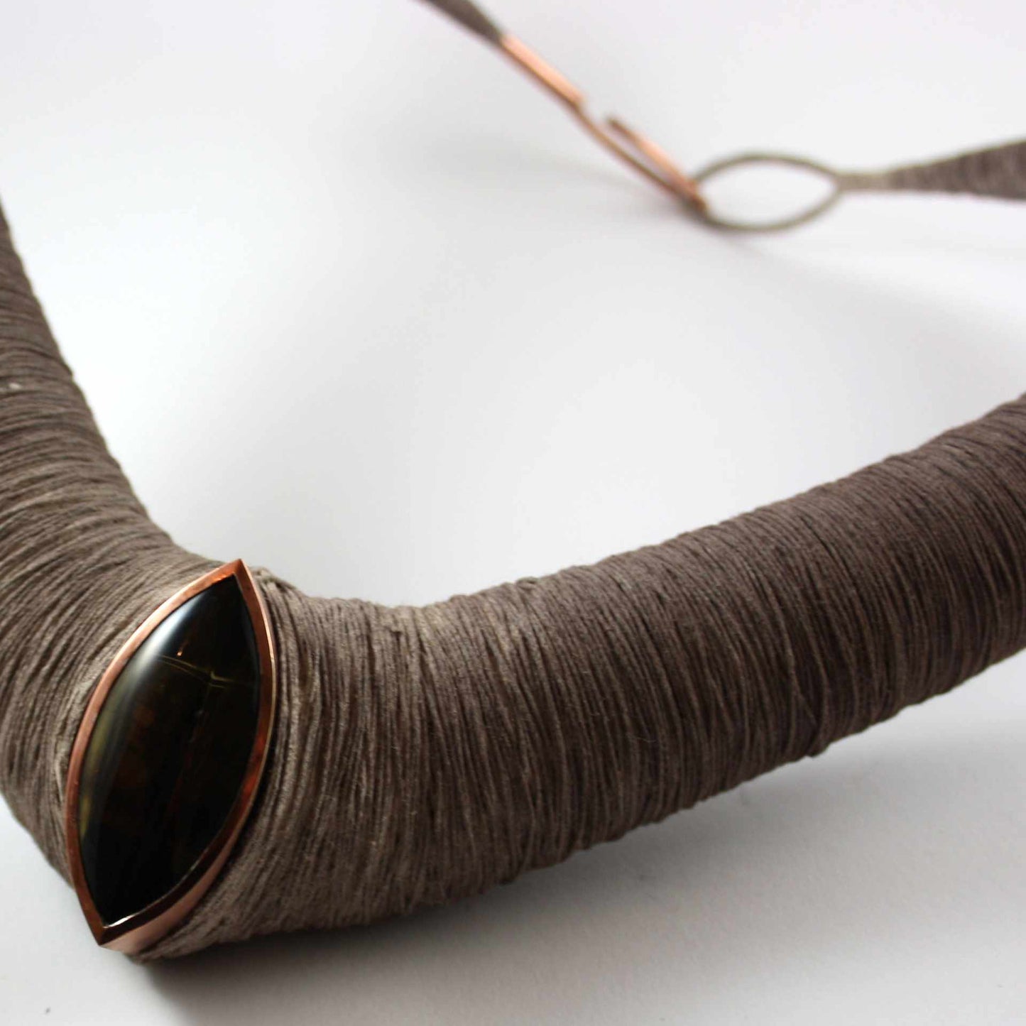 Textile Choker Smoky Quartz Yarn Resin 925 Silver Sand-colored